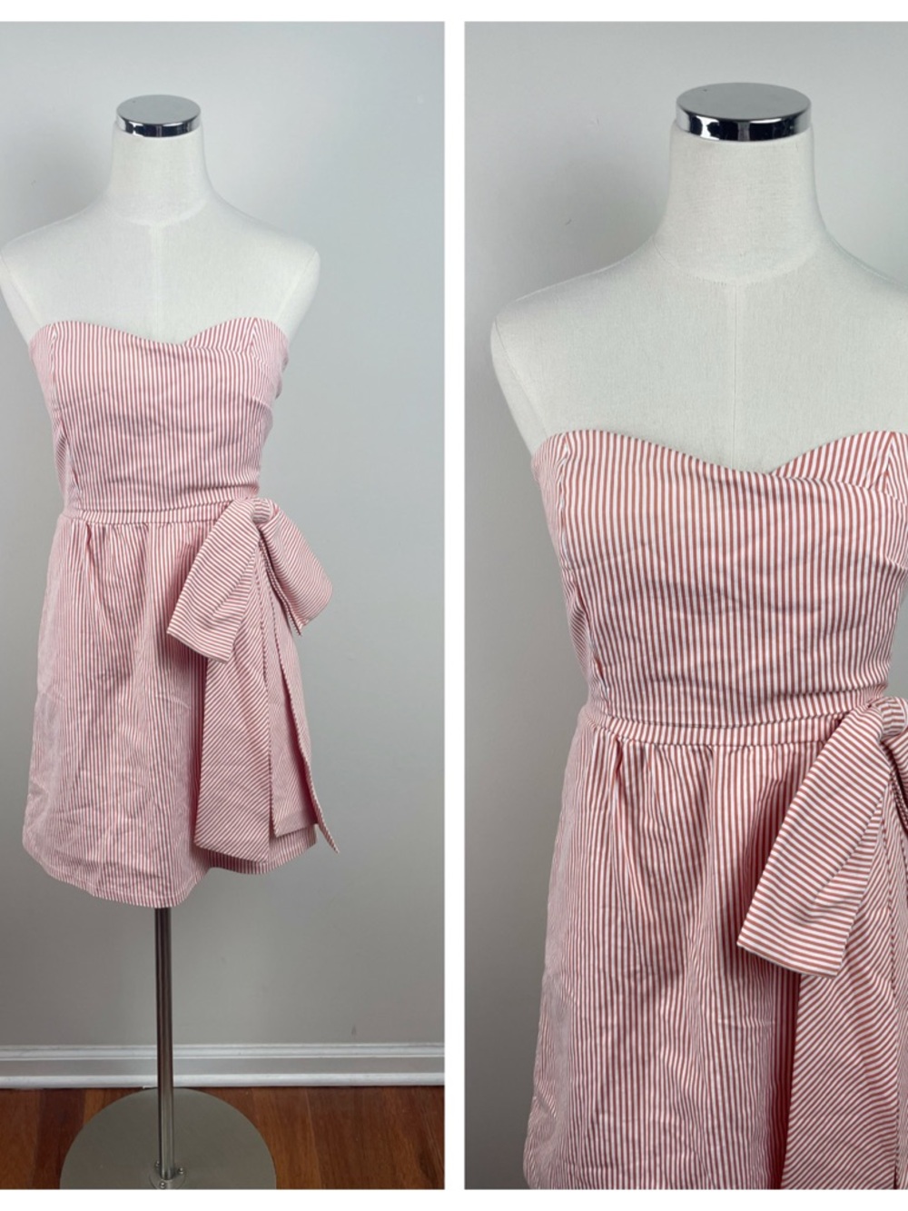 Judith March Orange White Seersucker Stripe Bow Tie Sweetheart Dress Women
